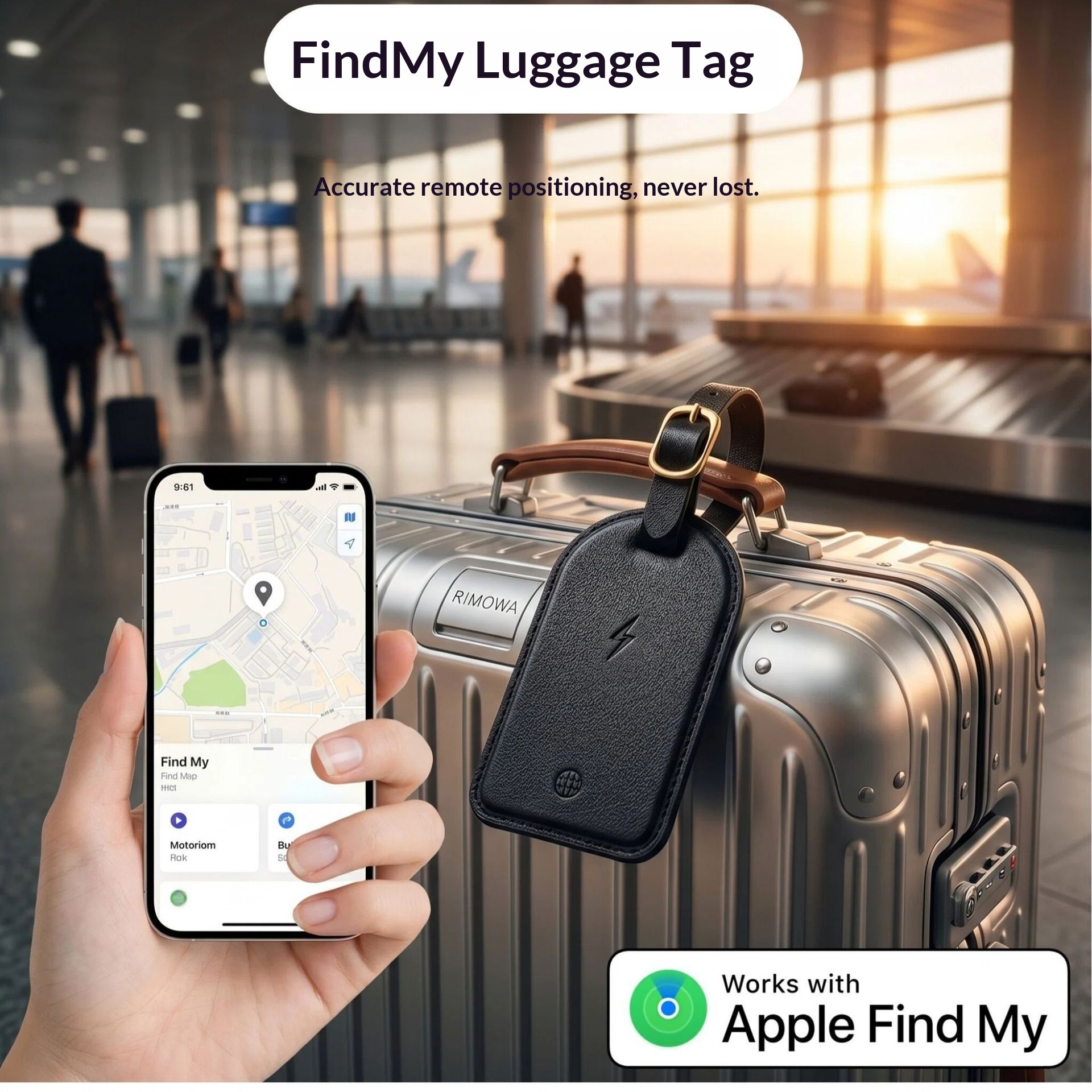Mini Luggage Tracker with Leather Tag Case - Image 6