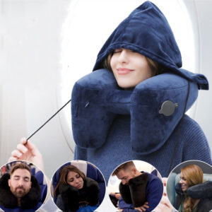 Inflatable H-Shaped Travel Pillow with Detachable Hood