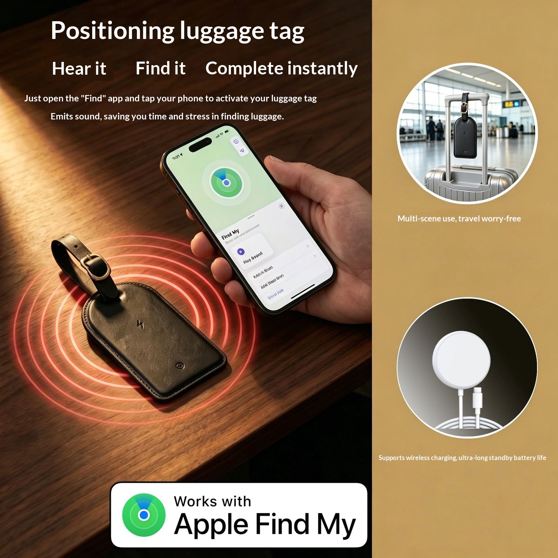 Mini Luggage Tracker with Leather Tag Case - Image 4