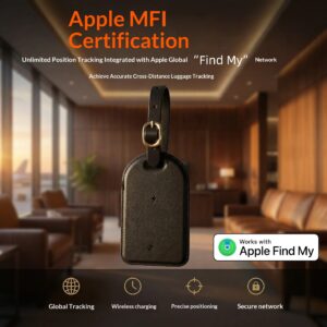 Mini Luggage Tracker with Leather Tag Case